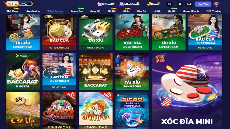 Các trò Table Games thú vị, tốc độ mỗi ván khá nhanh